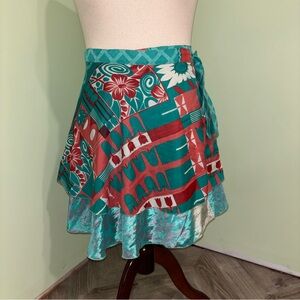 Darn Good Yarn 100% Silk Wrap Skirt Floral Boho Adjustable Fairy Women’s Sz 4-12